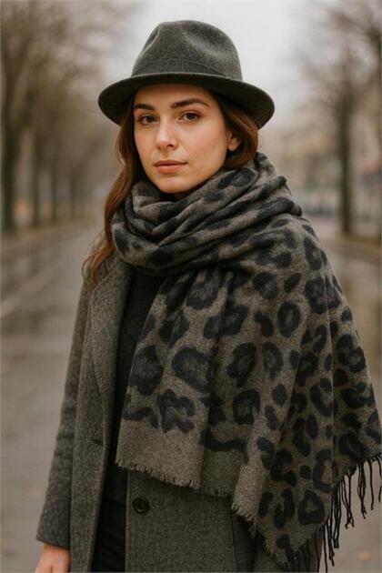 Women Soft Textured Leopard Pattern Tassels Shawl Scarf Nbaks051