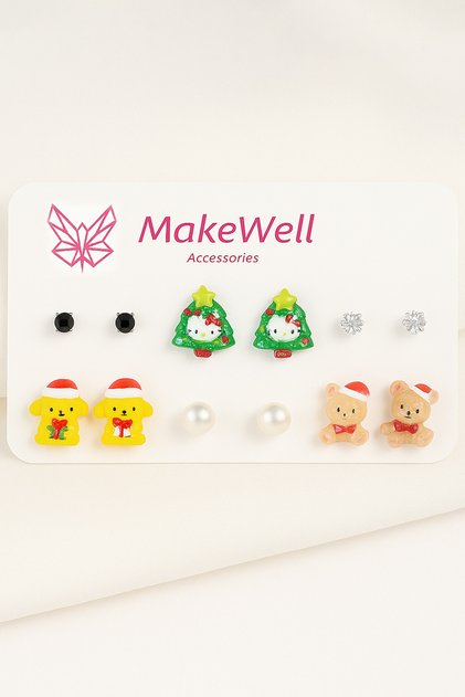 Steel Needle Hello Kity Kuromi My Melody Designed Christmas Earrings for Children and Teenagers