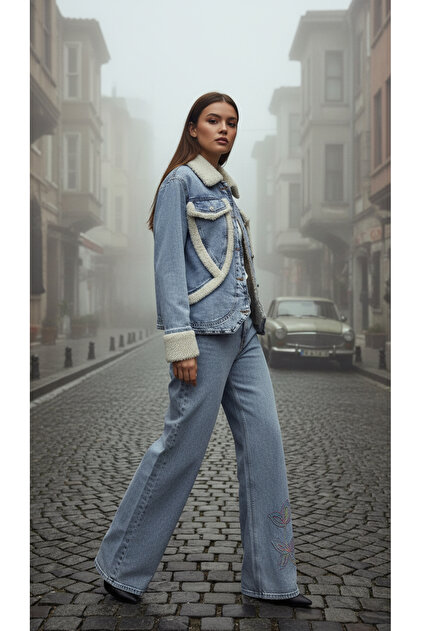 Kadın peluşlu denim ceket