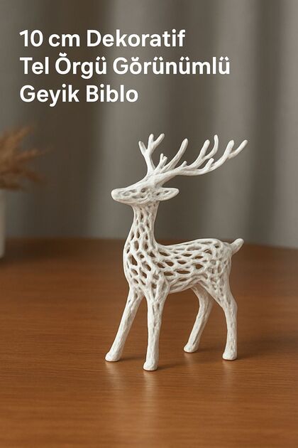 Dekoratif 10 cm Tel Örgü Görünümlü Geyik Biblo – Yılbaşı Masa Üstü Süsleme – Modern Ev Dekor Ürünü