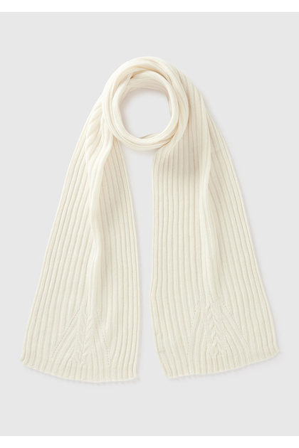 Women's Cream Wool Blend Knitted Motif Ribbed Scarf
