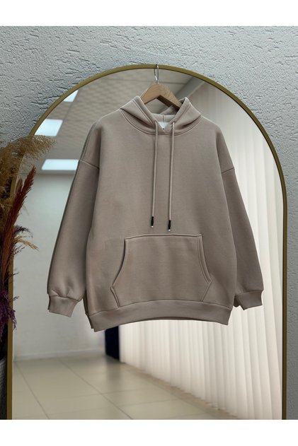 Cady Hooded Kangaroo Pocket Sweatshirt-Ci3577 Stone