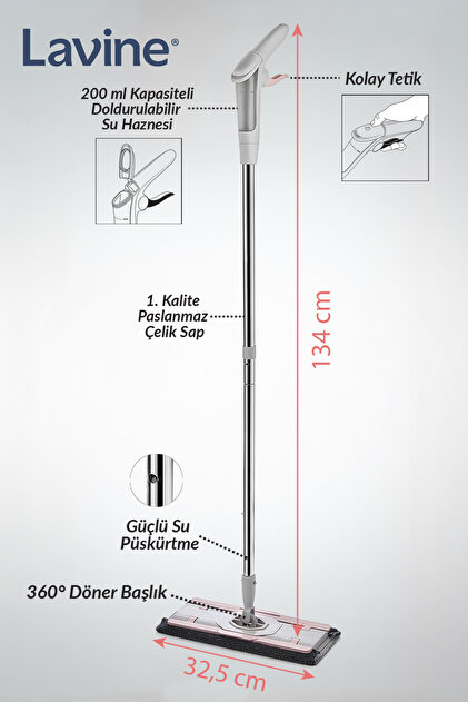 FORSACE Mandallı Sprey Mop Pratik Su Püskürtmeli Mikrofiber