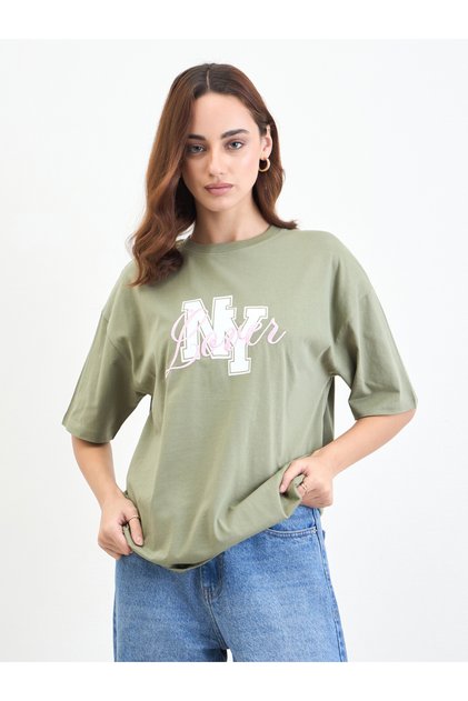 Green Embroidered Oversized T-Shirt