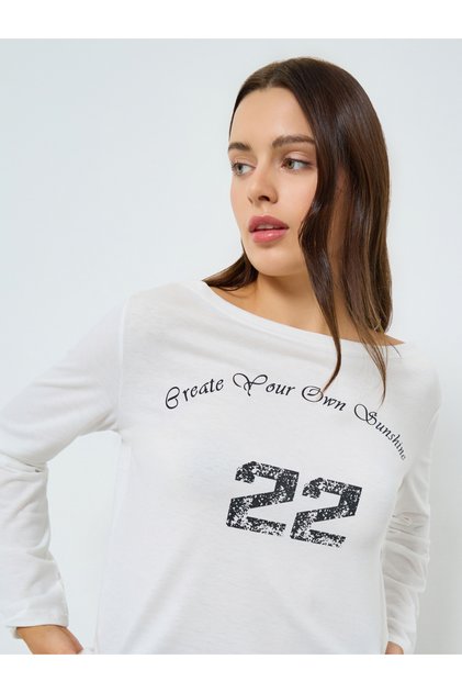 White Long Sleeve Slogan Print T-Shirt