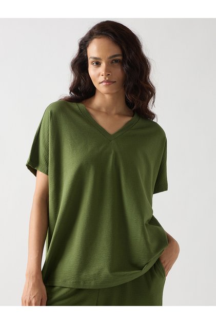 Green Cotton Short Sleeve Knit T-Shirt
