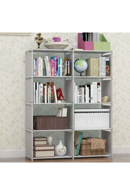 Portable Bookshelf, 4 Layer 8 Cube Storage Organizer, Grey