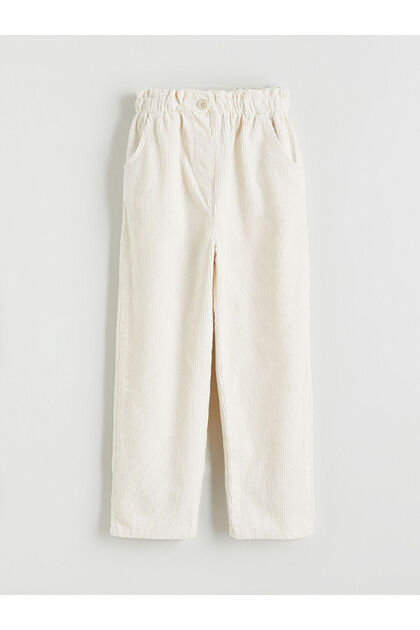 Ecru Elastic Waist Girls' Velvet Trousers