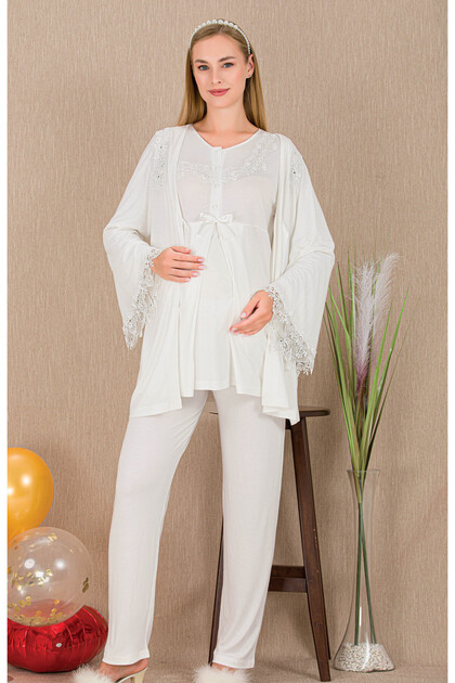 Lace Robe Maternity-Pregnant Pajama Set 3-Piece Set