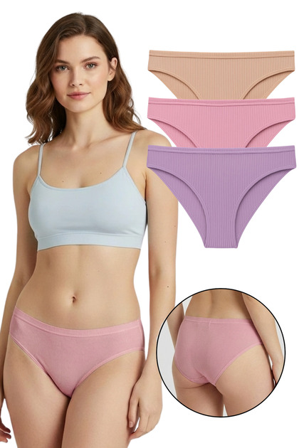 Women's 3-Pack Modal Corded Fabric Slip Panties Model-1