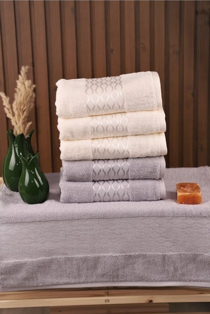 Elissa 6-Piece Cotton Water Absorbent High Capacity 50*80 Hand and Face Towel Set Gray-Cream