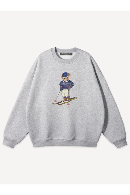 Unisex Teddy Skier Printed Crew Neck Oversized Sweatshirt