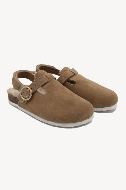 Nora Genuine Suede Fur Sabo Sandals Mink Cork 31-35