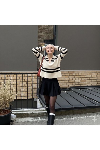 Polo Neck Striped Trend Sweater