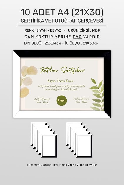 10 Adet 21x30 Çerçeve - Mdf Çerçeve - Fotoğraf Çerçevesi - A4 Diploma Çerçeve - Sertifika