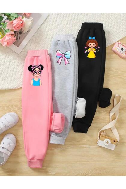Girl's 3-Piece Set with Bandana, Girl's Glasses, and Colorful Ribbon Printed Tracksuit Bottoms