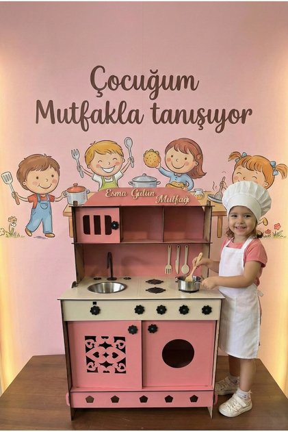 Ahşap Oyuncak Mutfak Seti Çocuk Oyun Evi - Fırınlı Evye Ocaklı Mutfak Montessori