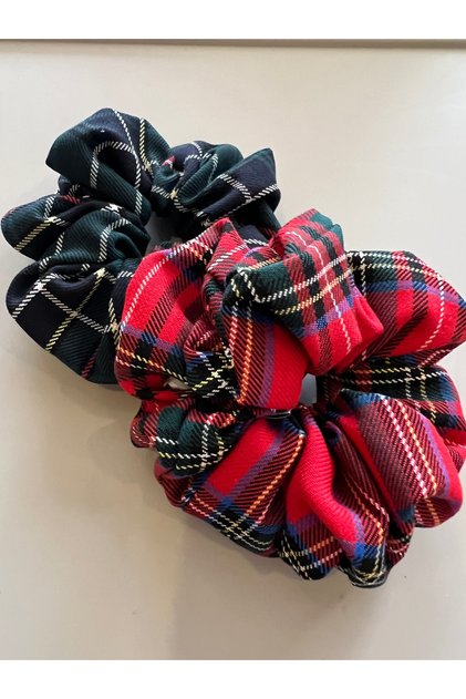 90's Plaid Retro Scrunchie Rubber Band Set of 2 Art