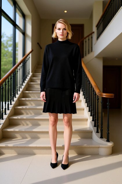 Women's Top and Bottom Mock Neck Raglan Sleeve Oversized Knitwear Sweater and Pleated Mini Skirt Two-Piece Set Casual