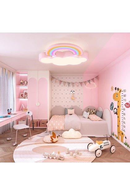 Rainbow Cloud Ceiling Light - Kids Flush Mount LED, 3-Color, Pink