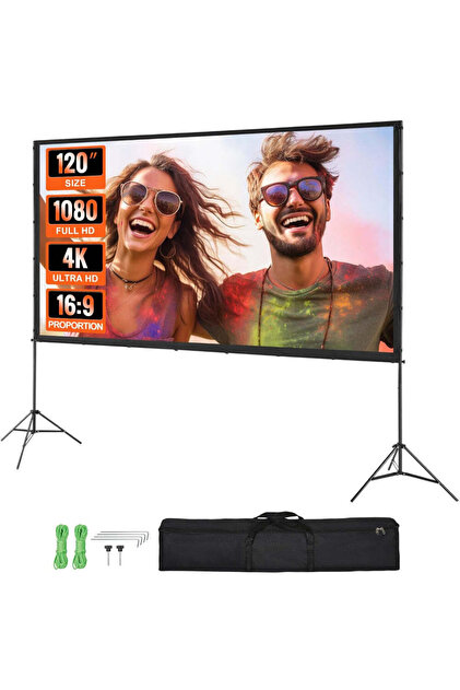 Ecran de proiecție cu trepied 120", 4K UHD, 16:9, unghi de 160°, portabil, interior/exterior, geantă