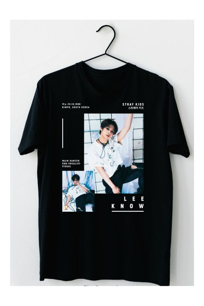 barsdepo Lee Know Stray kids Baskılı Tişört, Oversize Unisex