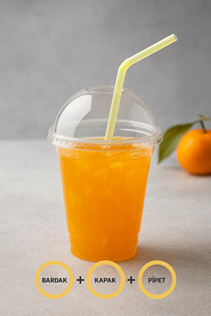 YOK YOK AMBALAJ 350 cc Kapaklı Pipetli Şeffaf Plastik Bardak Pet