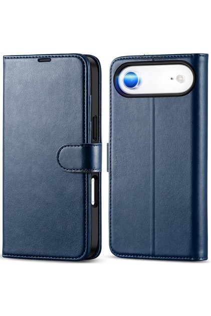 iPhone 17 Air Case 360 Full Coverage Leather Textured Flip Wallet Stand with Card Holder and Detachable Clip