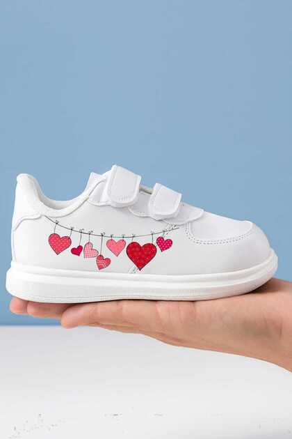 Animated Character Printed Girls' and Boys' Sports Shoes with Velcro Fasteners and White Sneaker Bands