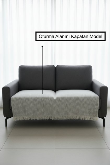 NaturaLux Pamuklu Bohem Koltuk Oturma Yerini Kapatan Çekyat Berjer Örtüsü Şalı | 100x210 Açık Gri
