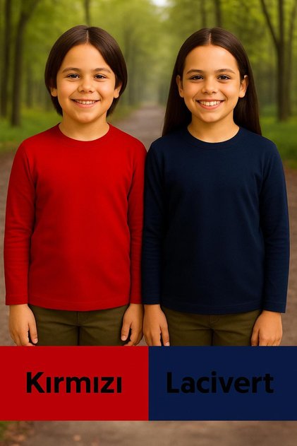 Unisex Girls and Boys Crew Neck Long Sleeve 2-Piece Set Badi T-Shirt Red-Dark Blue