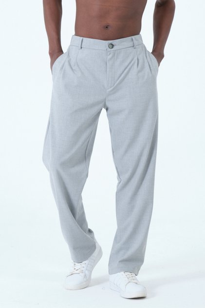 Wide Leg Pleated Men's Gray Fabric Pants up to 10XL
