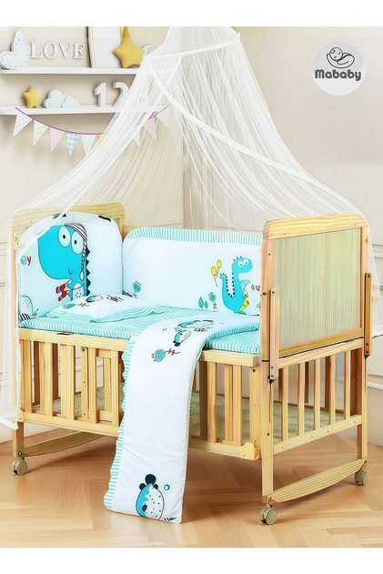 MaBaby 6-in-1 Convertible Wooden Baby Crib with Mattress - Adjustable Height, Portable Multi-Functio