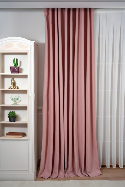 Velvet Textured Island Background Curtain Soft Suitable for Every Room Living Room Bedroom Pileless Pink