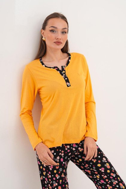 Women's Cotton Modal Open Placket Yellow Pajama Set 7019