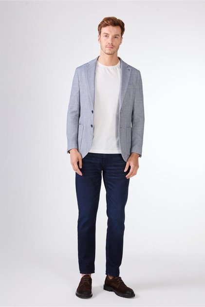 Men's Slim Fit Mono Collar Blue Jacket