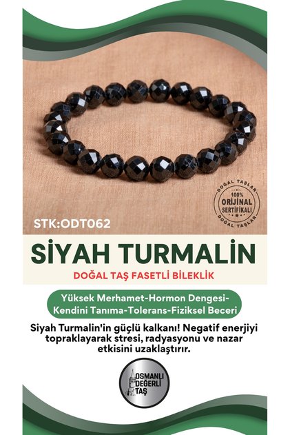 Certified Black Tourmaline Natural Stone Faceted Bracelet Odt062