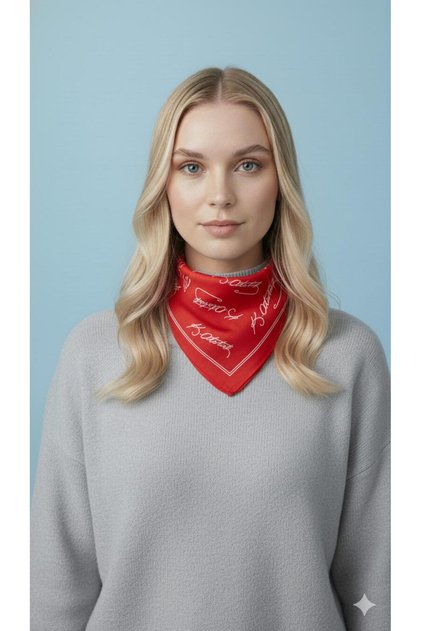 Unisex Red Atatürk Signed Written Scarf - Bandana - April 23, October 29, November 10, May 19 Ceremony