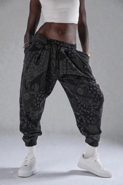 Unisex Ethnic Patterned Loose Hippie Bohemian Baggy Pants with Elastic Waist and Cuffs and Pockets Ethnic Design