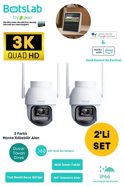 Botslab Smart W311 Outdoor Kamera Set 3K / Çift Yönlü Ses / 360°/ Akıllı İnsan Takibi