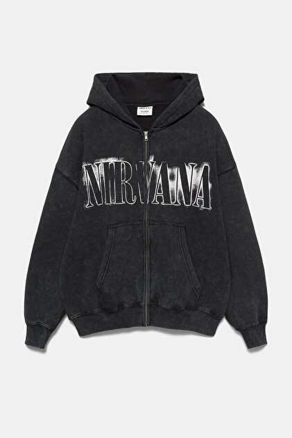 Pull & Bear Nirvana fermuarlı kapüşonlu sweatshirt - Fiyatı, Yorumları