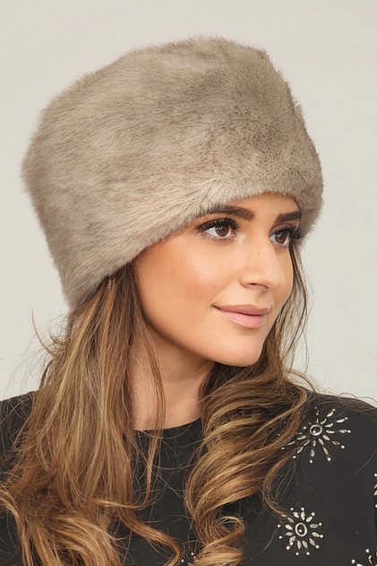 Women's Winter Kalpak Hat Soft Textured Plush Faux Fur Beanie - Mink Ash Grey