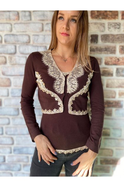 Women's Italian Sim Bead and Sequin Detailed Bolero Set Blouse and Vest 36-42
