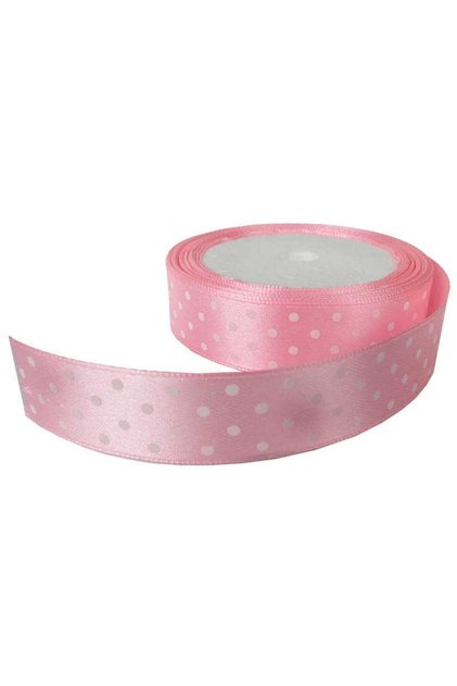 Cea mai bună panglică din satin roz cu buline 2 cm 10 metri