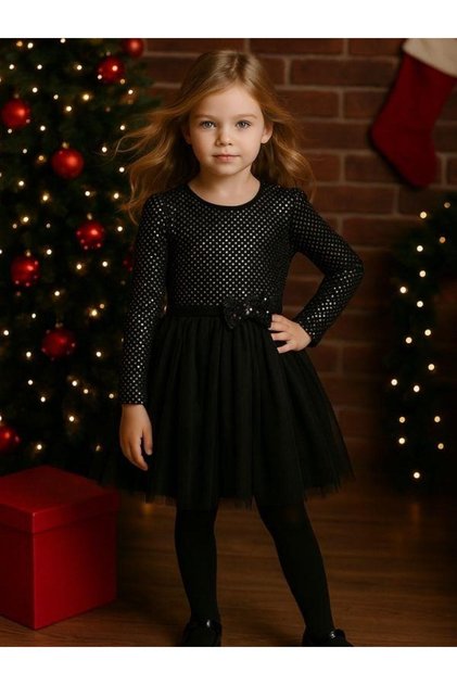 Girl's Shiny Bow Black Tutu Dress