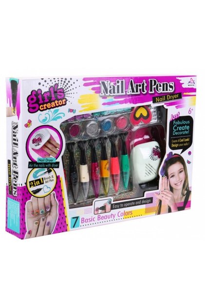 Set pentru pictură și decorare unghii, 7 markere, lampă, alimentat cu baterii, multicolor, 6+