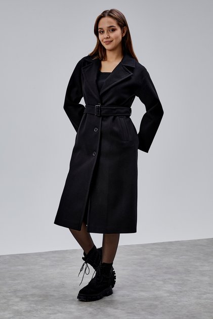 Black Premium Oversized Belted Cashmere Coat