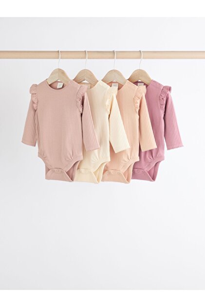 Pink/Cream - Baby Long Sleeve Ruffle Bodysuit 4-Pack (0Month-2Years)