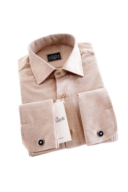 Beige Baklava Patterned French Double Cuff Shirt with Cufflinks and Gift Card Box
