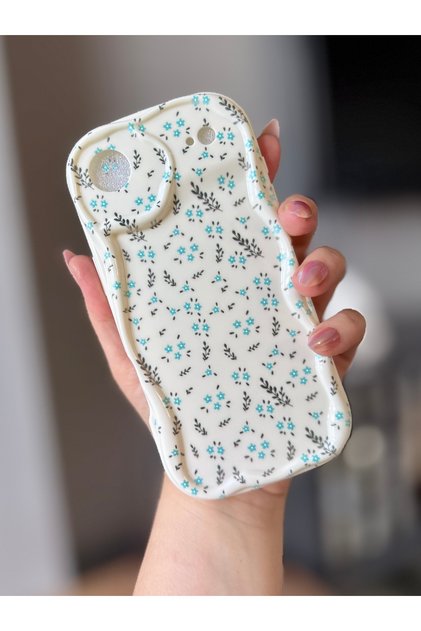 IPHONE 17 AİR MAVİ ÇİÇEKLİ EKRU KILIF